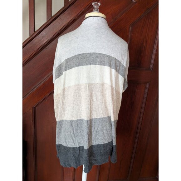 Loft Womens XS/S Open Front Striped Cardigan Sweater Beige/Gray Soft Sleeveless - Picture 3 of 7